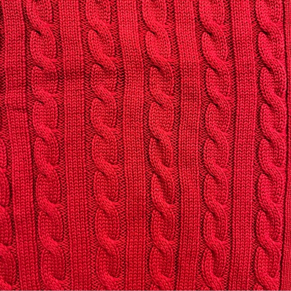 LL Bean Red Short Sleeve Cable Knit Button Down Cardigan Sweater Large Coastal - Picture 2 of 10